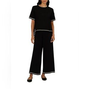Adrianna Papell Women’s Lightweight Sweater Set Black Top & Wide Leg Pants Size